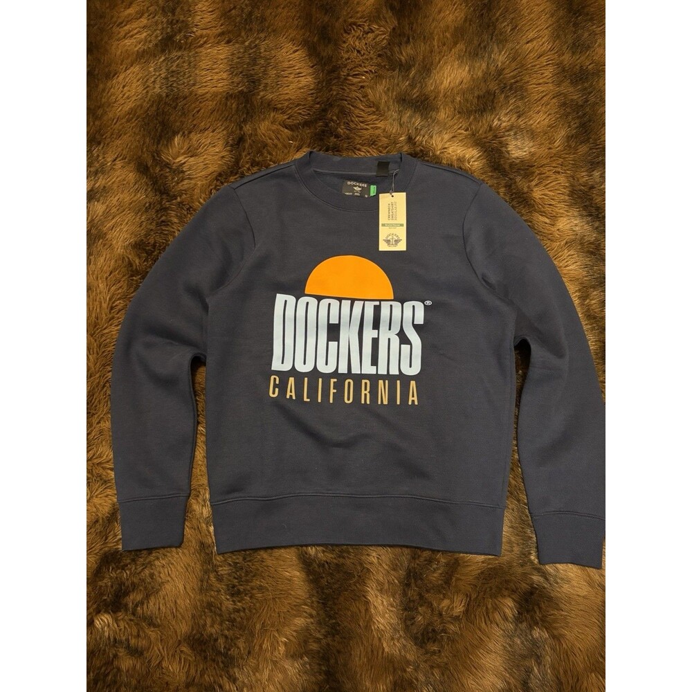 NWT Navy Dockers California Logo Mens Small Regular Fit Icon Crewneck Sweatshirt